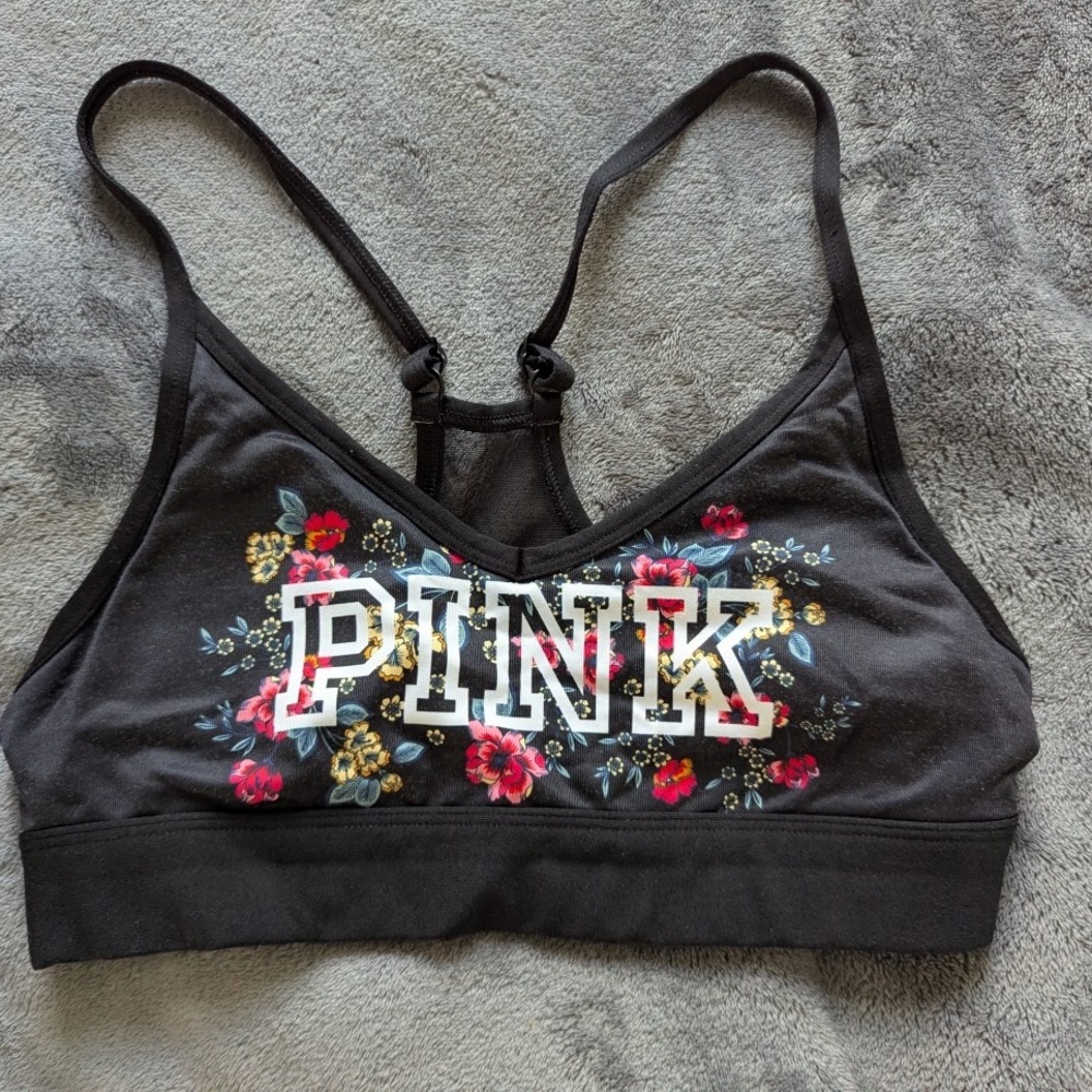 PINK Victoria's Secret Black and Red Sports Bra with Racerback